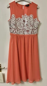Spotlight By WAREHOUSE Peach Chiffon White Sequin midi dress Size UK 14 - Picture 1 of 5