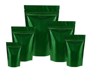 BOLSAS VERDES BRILLANTES DE PIE LÁMINA CON CREMALLERA BOLSA DE CIERRE DE GRADO ALIMENTICIO BOLSAS MYLAR - Imagen 1 de 10