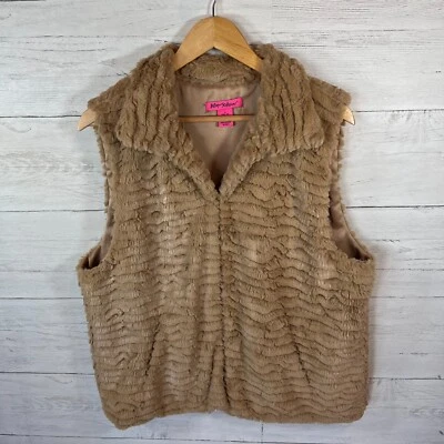 Betsey Johnson Vest Womens Size XL Caramel Bohemian Faux Fur with Pockets Hippie - Image 1 of 4