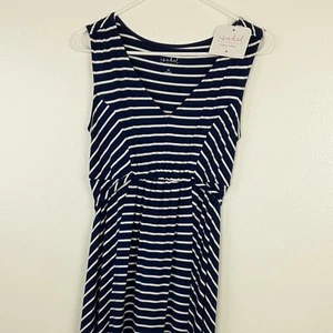 Isabel Maternity Dress Size XS Maxi Blue White Stripes Long Sleeveless SummerNWT - Picture 1 of 11