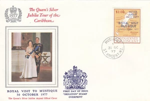 (137011) Royal Visit Mustique OVERPRINT St Vincent FDC 1977 - Picture 1 of 1