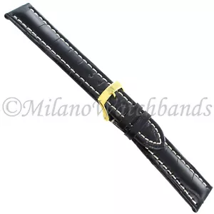 18mm Milano Black Genuine Alligator Padded Stitched Watch Band 2120 - Picture 1 of 4