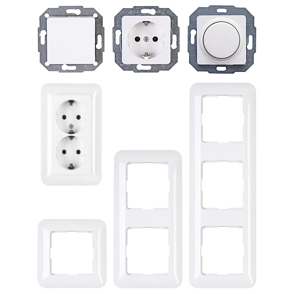 Kopp Cadiz arktisweiß Dimmer LED Schalter Steckdosen Taster Rahmen Unterputz