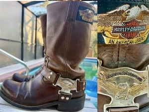 Vintage 1990er Harley-Davidson Braun Leder Harness Stiefel Herren Größe 8 ~ SELTEN! - Bild 1 von 13