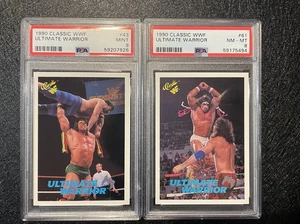 2 1990 Classic WWF Ultimate Warrior Rookie Card RC #61 & 43 PSA 9 & 8 MINT HOF - Picture 1 of 2