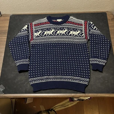 L.L.Bean Sweater Birdseye Vintage Fair Isle Nordic Reindeer Knit Crewneck Winter - Image 1 of 4