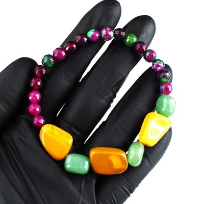 Ruby Zoisite & Mookaite 95.Cts Excellent Beaded Stretchable Bracelet RK 50 E755 - Image 1 of 3