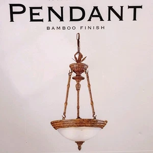 Hampton Bay Hanging Pendant Bamboo Finish Frosted Glass Steel Construction New - Picture 1 of 12