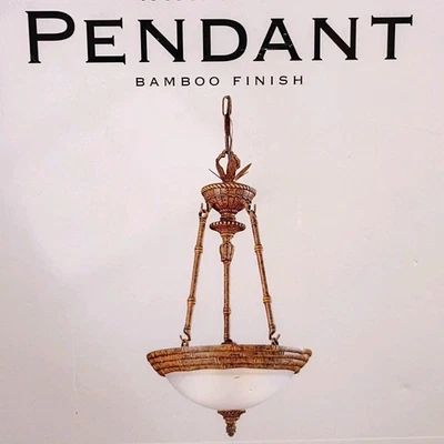 Hampton Bay Hanging Pendant Bamboo Finish Frosted Glass Steel Construction New - Image 1 of 4