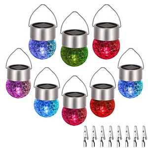 Hanging Solar Ball Lights Outdoor - 8 Pack Auto Color Changing Cracked Glass ... - Picture 1 of 8