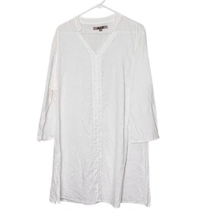 FLAX Linen Tunic Dress White V Neck Lightweight Lagenlook Minimalist Sustainable - Picture 1 of 8