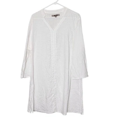 Vestido túnica de lino FLAX blanco cuello en V ligero Lagenlook minimalista sostenible Foto 1 de 4