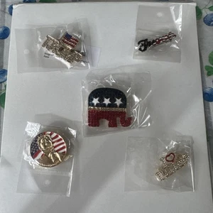 5 Pcs Enamel Rhinestone Crystal Republican Party Elephant, D. Trump Brooch Set - Picture 1 of 6
