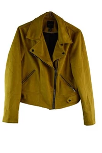 NEw look Womans Cropped Faux Suede Yellow Biker 90s Jacket Size 12 80s - Picture 1 of 9