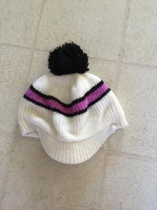 Vintage Arctic Cat Knit Billed Hat White With Purple/BLK Stripe Black Ball 25839 - Picture 1 of 7