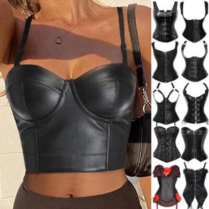 Women Black Steampunk Corset Bustier Gothic Shapewear Lace up Lingerie Plus Size - Picture 1 of 41