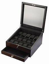 High Quality 15 Watch Rustic Brown Display Case / Storage Box w/ See Through Top