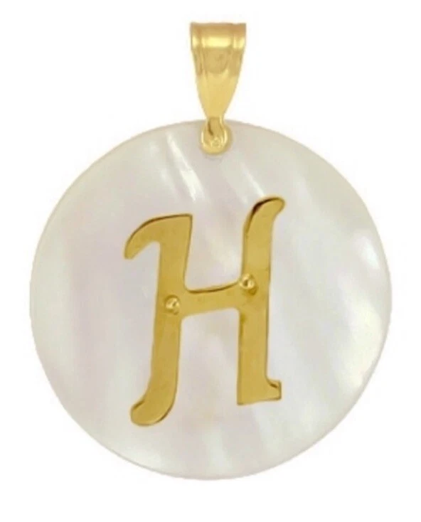 Pingente redondo letra inicial H em ouro 18k maciço em madrepérola - Imagem 1 de 1