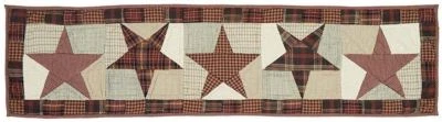 Hand Quilted Country Patchwork Table Runner Burgundy Red and Tan Abilene Star - Image 1 of 4