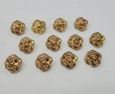 12 pcs Antique Gold Rose Head Molded Plastic Craft Sewing Shank Buttons VTG - Image 1 of 2