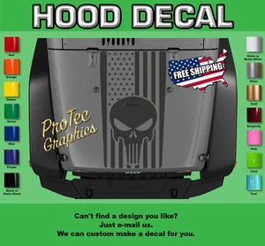 Hood Decal Fits Jeep Wrangler H-180 - Blackout (Punisher Flag) - Picture 1 of 3