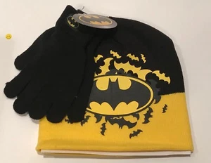 Boy's DC Batman Beanie Cap Hat Glove Set NEW Child's Kid's Dark Knight Winter - Picture 1 of 2