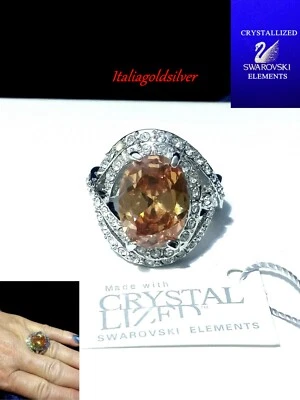 Anello Donna Grande CRISTALLI SWAROVSKI ORIGINALI Rod. Argento Solitario Oro  - Immagine 1 di 4