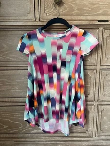 Lularoe Girls Short Sleeve Dress Size 4 Blue/Pink/Orange with chest pocket - Picture 1 of 5