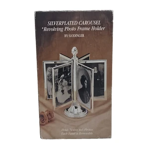 NEW in BOX GODINGER Silver Plated Carousel Revolving Photo Frame 12 4"x6" Photos - Picture 1 of 3