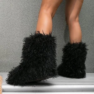Botas de Invierno Zapatos Peludos Mujeres Botas para Nieve Esponjosas Cálidas Imitación Lana Botas de Felpa - Imagen 1 de 26