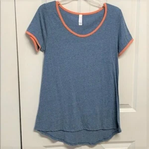 T-Shirt Lula Roe blau orange Borte Kurzarm Stretch Tulpe Größe XS lang - Bild 1 von 5