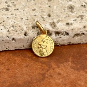 14KT Gelbgold Massiv Johannes der Täufer Medaille Matt Anhänger Charm 10mm - Bild 1 von 7