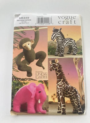 Stuffed Animals Sewing Pattern, Vogue Craft V8349 by Linda Carr, Uncut - Image 1 of 2