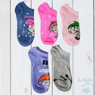 PACK DE 5 CALCETINES NUEVOS CON ETIQUETAS THE FAIRY ODD PADRES NICKELODEON MUJER NO SHOW ZAPATO TALLA 4-10 Foto 1 de 4