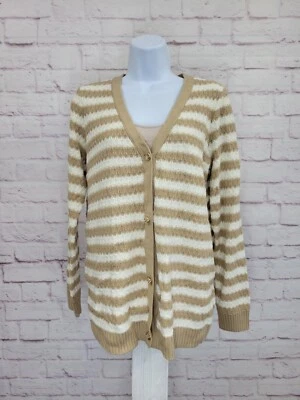 LARGE LATTE A632088 Joan Rivers Honeycomb Stripe Button-Front Cardigan - Image 1 of 3