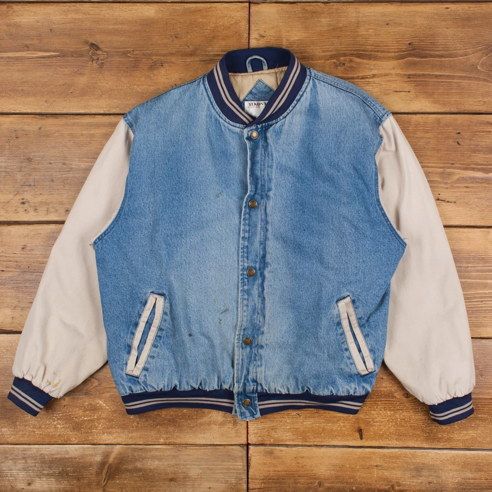 Chaqueta Bomber Yukon Trail Vintage XL 90s Denim Azul Snap Foto 1 de 4