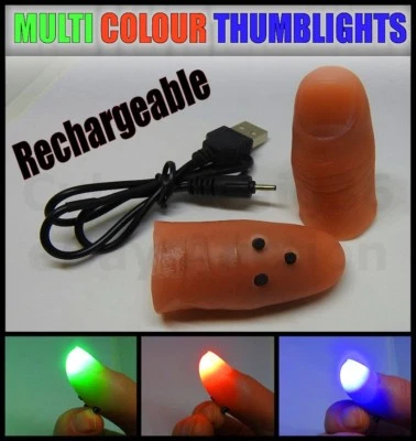 ULTIMATE MULTI COLOUR LIGHT UP THUMB TIP X 2 MAGIC TRICK FULLY USB RECHARGEABLE - Image 1 of 4