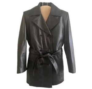 Wilsons Pelle Studio 90s Black Leather Belted Jacket Zip-Out Lining Women Size S - Picture 1 of 11