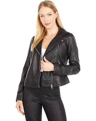 NEW Madewell Washed Leather Motorcycle Jacket in black- size S #SJ506 - Image 1 of 4