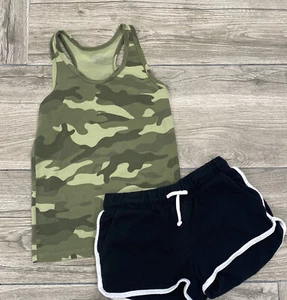 Old Navy Camo Tank Top and Black Shorts Girls Size 8 Summer Outfit Set - Picture 1 of 6