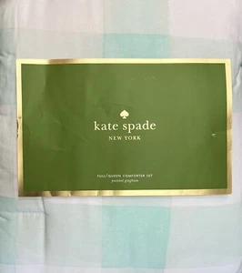 KATE SPADE PAINTED GINGHAM GREEN WHITE FULL QUEEN COMFORTER SET W / SHAMS - Picture 1 of 1
