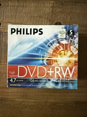Philips DVD+RW 5 Discs 4.7GB Data, 120 Minutes Video New Boxed - Image 1 of 4
