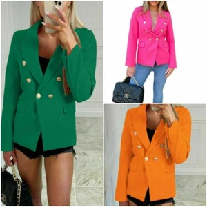 Chaquetas de oficina formales militares con botones dorados para mujer con doble pecho - Imagen 1 de 14