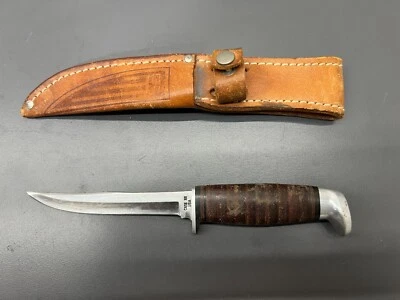 VINTAGE CASE XX RAZOR EDGE 3 FINN SSP FIXED KNIFE LEATHER HANDLE & SHEATH - USA - Image 1 of 4