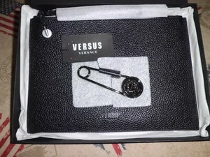 Versace Versus Unisex Black Leather Lion Pin Pouches New - Picture 1 of 5