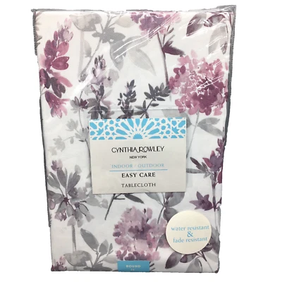 Cynthia Rowley Hydrangea Tablecloth Flower Watercolor Lavender Gray Easter 70 R - Image 1 of 4