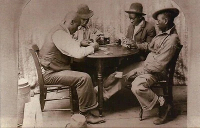 "Engañar a las cartas" c 1890, juego amistoso de póker, divertido, sombreros --- postal Foto 1 de 2