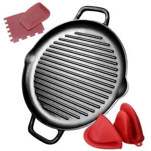 Pre-Seasoned Cast Iron Griddle Pan - 12.6 Inch Round Grill Pan with Dual Hand... - Picture 1 of 7
