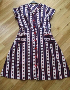 Vintage 1940's- 1950s . Size 18-20 La Mar Cotton Dress. Navy/Red/White. - Picture 1 of 16