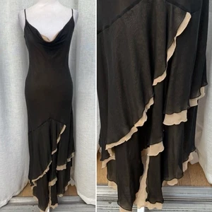 Express? Y2K Negro Tostado Sesgo Seda Volantes Falda Vestido Tirantes Espagueti - Imagen 1 de 10